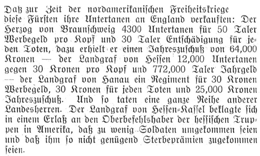 German princes’ settlement account for the German participation in the American War of Independence from 1775 to 1783. Berner Wochen Zeitung, 1926. — https://www.e-periodica.ch/digbib/view?pid=bwo-001:1926:16#162, CC BY-SA 4.0