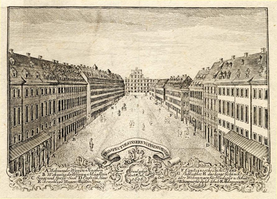 Courtyard of the Francke Foundations (engraving, c. 1750)