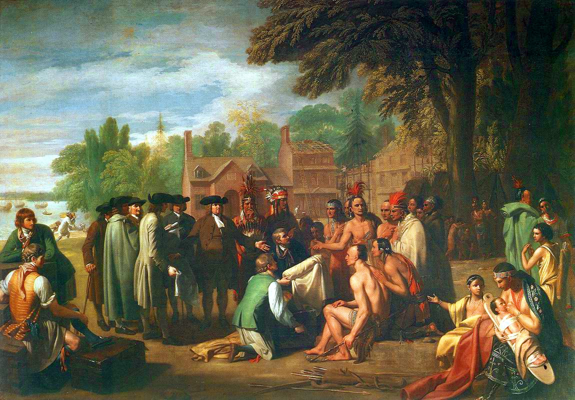 Treaty negotiation between Penn and the Indians, by Benjamin West — Pennsylvania Academy of Fine Arts, Philadelphia, public domain